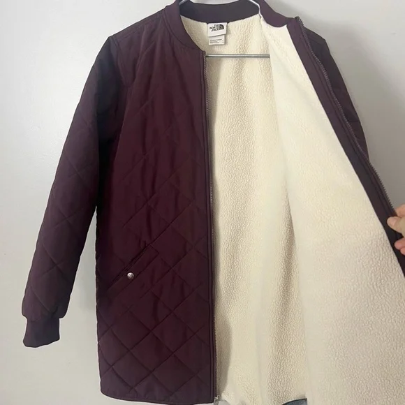 The North Face Womens Quilted Cuchillo Parka Large Coat Fleece Burgundy Maroon - Picture 14 of 16